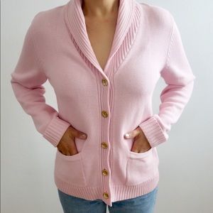 Vintage Pink Ralph Lauren Women's Sweater Button